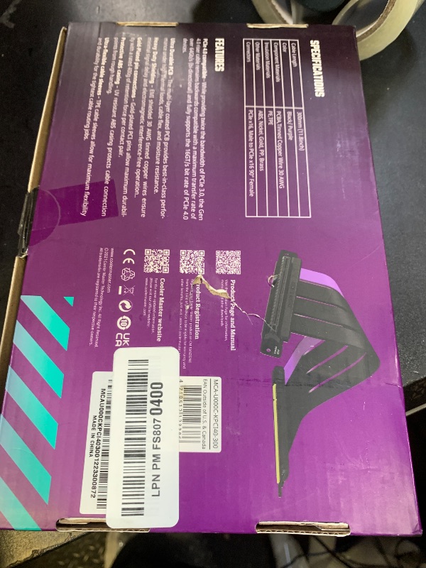 Photo 1 of Cooler Master MasterAccessory Riser Cable PCIe 4.0 x16 300mm Black, PCIe 4.0 Compatible, EMI Shielded 30 AWG, Protective ABS Casing for Graphics Card (MCA-U000C-KPCI40-300)