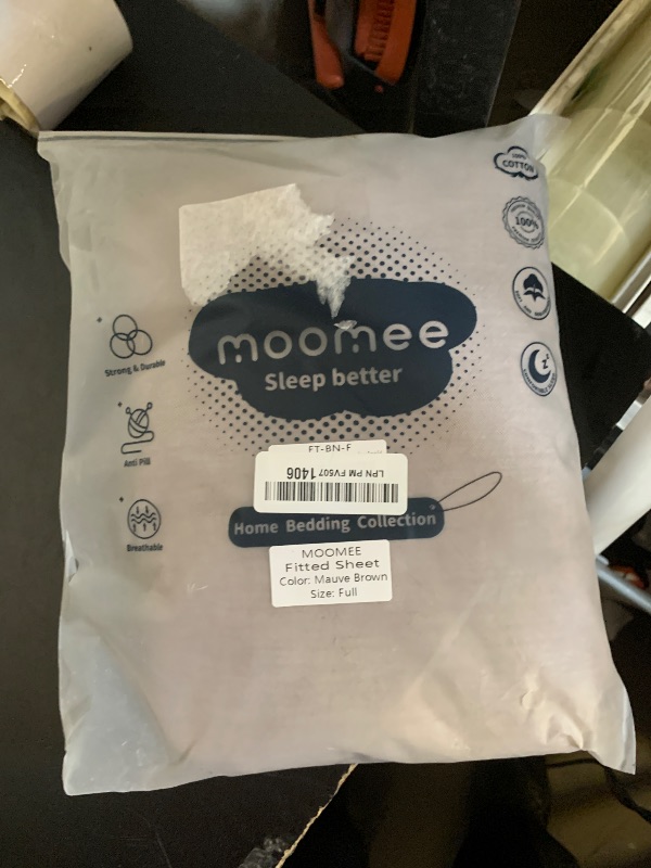 Photo 1 of MooMee Fitted Bottom Sheet Only 100% Washed Cotton Linen Like Textured Breathable Durable Soft Comfy Deep Pocket Fits Mattress up to 17" (Mauve Brown, Full)