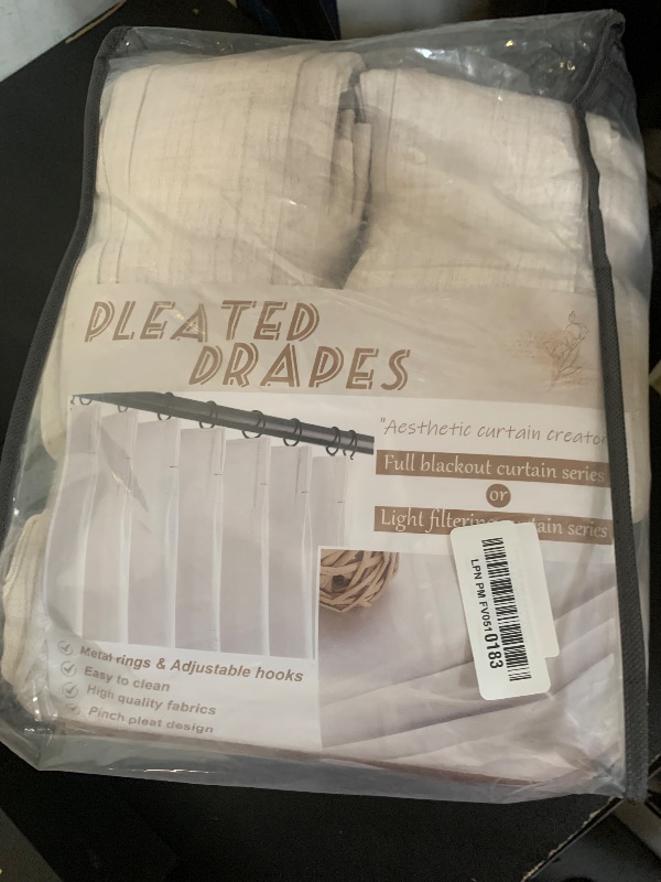 Photo 1 of Beige Flax Linen Curtains 96 Inches Long for Living Room Dining 2 Panels Burlap Textured Pinch Pleated Drapes Hooks Farmhouse Neutral Light Filtering Semi Sheer Tan 96 Inch Curtain for Bedroom 50x96