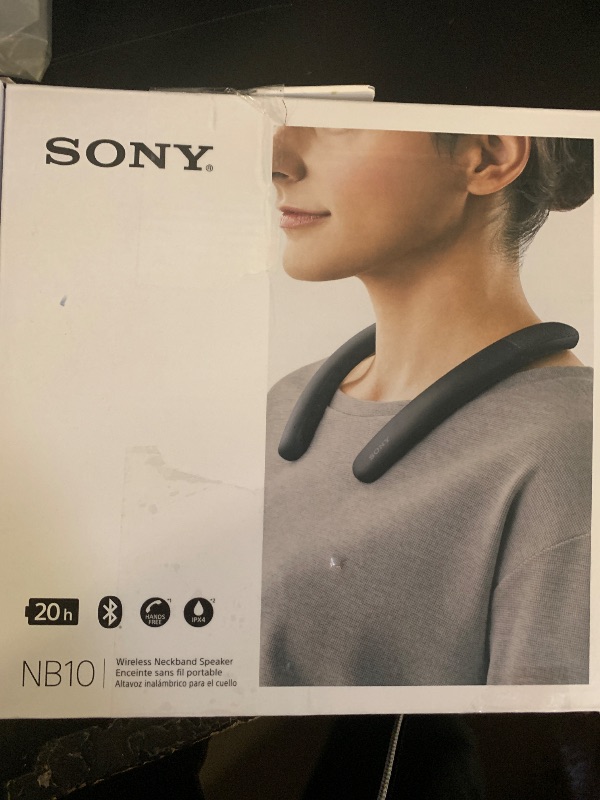 Photo 1 of Sony SRS-NB10 Wireless Neckband Bluetooth Speaker Comfortable and Lightweight with Technology to Work from Home, Built-in mic, 20 Hours of Battery Life, and IPX4 Splash-Resistant- Charcoal Gray