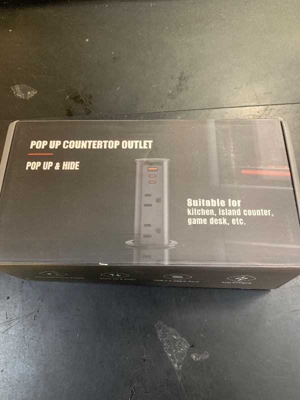 Photo 1 of 2 Inch Pop Up Outlet for Countertop,Power Grommet 2-inch Desk Wire Hole Insert,20W USB C,2 Outlets,2 USB C/1 USB A,Recessed Outlet,Desk Charging Station (Black, 6 FT Cable)