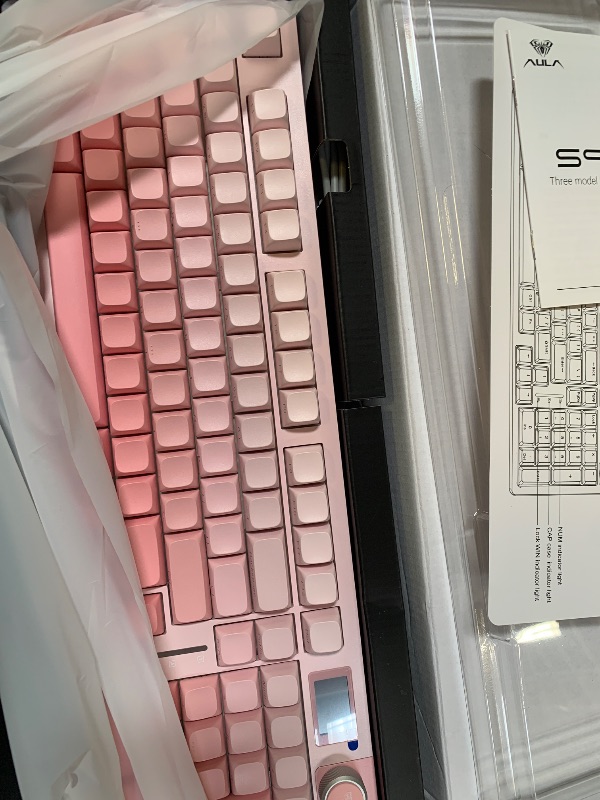 Photo 1 of AULA S98 Pro Wireless Mechanical Keyboard with Screen & Knob,2.4GHz/USB-C/BT5.0 Hot Swappable Pink Creamy Keyboard,Pre-lubed Linear Switches,Side Printed PBT Keycaps,RGB Backlit Gaming Keyboards