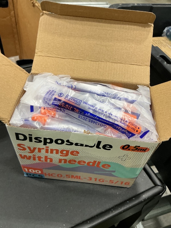 Photo 1 of 0.5ML Syringe, Lab Supplies Syringes 31G 5/16 Inch, Individually Wrapped, Pack of 100