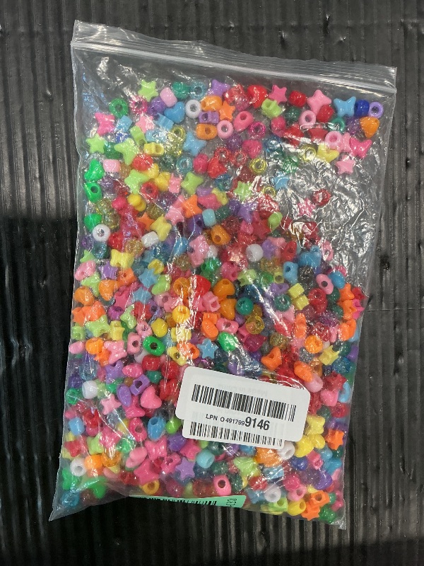 Photo 1 of 1000PCS Pony Assorted Beads for Bracelets,9mm Acrylic Beads Bulk with Cute Heart Star Butterfly Assorted Shaped for Braid Keychain Charms for Bracelet Necklace Jewelry Making Supplies