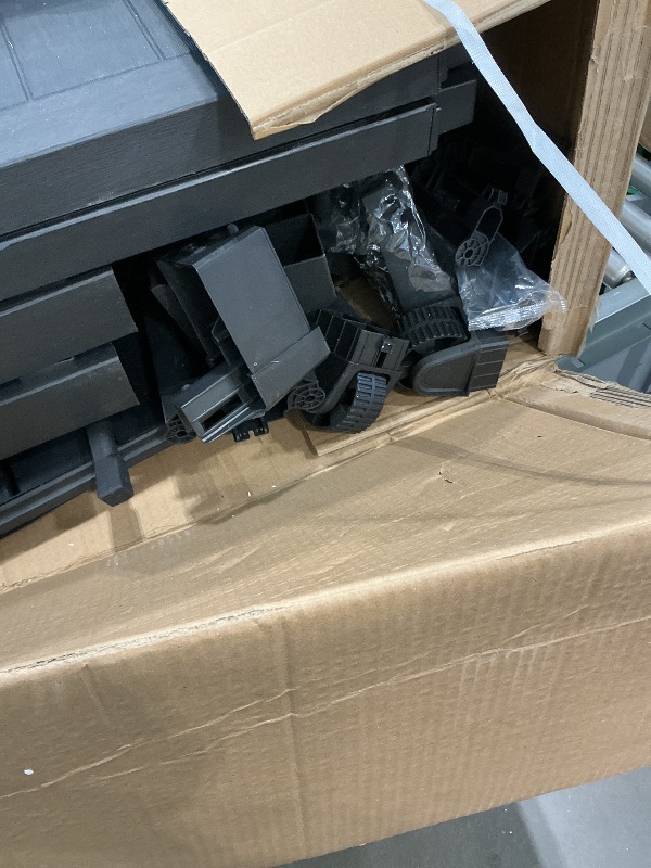 Photo 1 of *MISSING PARTS*
Keter Unity XL Portable Outdoor Table with Stainless Steel Top for Kitchen Prep and Outdoor Storage Cabinet for Grilling Accessories, Dark Grey