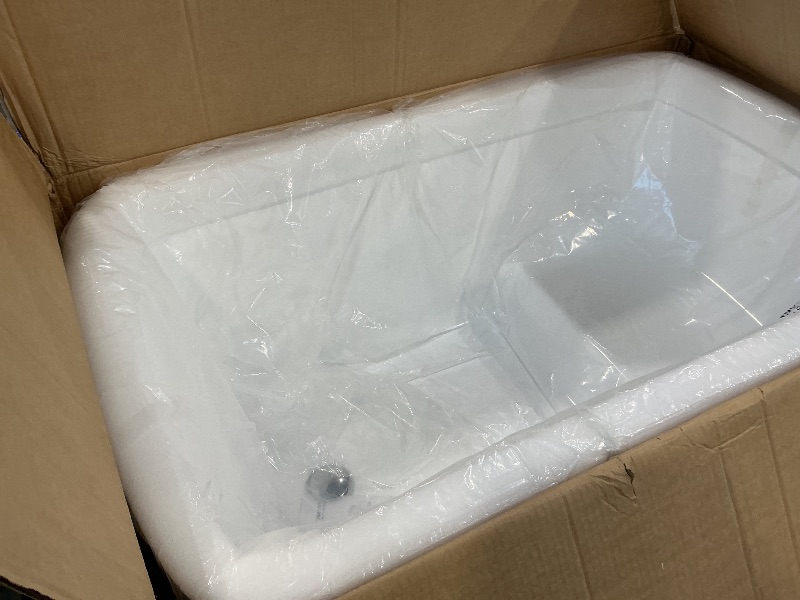 Photo 1 of **MAJOR DAMAGE**
49" Acrylic Freestanding Bathtub - Japanese Square Soaking Tub with Built-in Seat, Toe-Tap Drain & Overflow, Glossy White, Compact Space-Saving Bath for Bathrooms