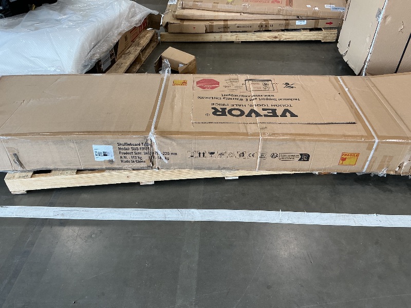 Photo 1 of ***SOLD FOR PARTS ONLY***VEVOR Shuffleboard Table, 11.5 ft Shuffleboard for Family Game Rooms, 2 in 1 Shuffleboard and Bowling Combo Game Set, with Scratch-Resistant Playfield, Legs, 8 Pucks, Bowling Set, Wax, and Table Brush