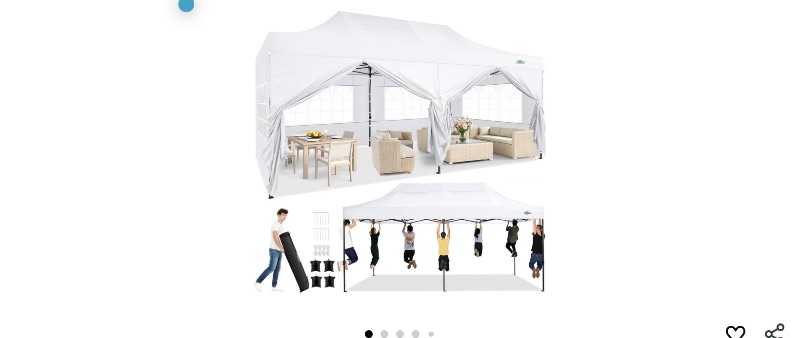 Photo 1 of * SOLD AS IS NO REFIND/RERIEN** SEE COMMENTS 
COBIZI 10x20 Heavy Duty Pop Up Canopy Tent with 6 Sidewalls Thicken Frame, Commercial Easy Up Outdoor Wedding Party Tents, All Season Waterproof Windproof with Stakes Sandbags Ropes Roller Bag, White
100+ boug