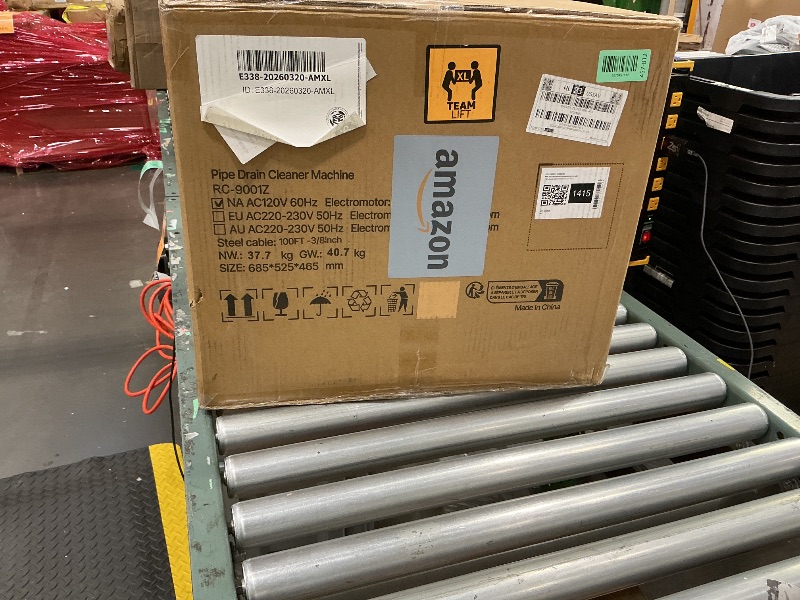 Photo 1 of **UNTESTED**
VEVOR Drain Cleaner Machine 100FT x 3/8 Inch, Auto Feed Sewer Snake Auger on Wheels, 370W Portable Drain Cleaning Machine with 8 Cutters & Air-activated Foot Switch for 2" to 4" Pipes