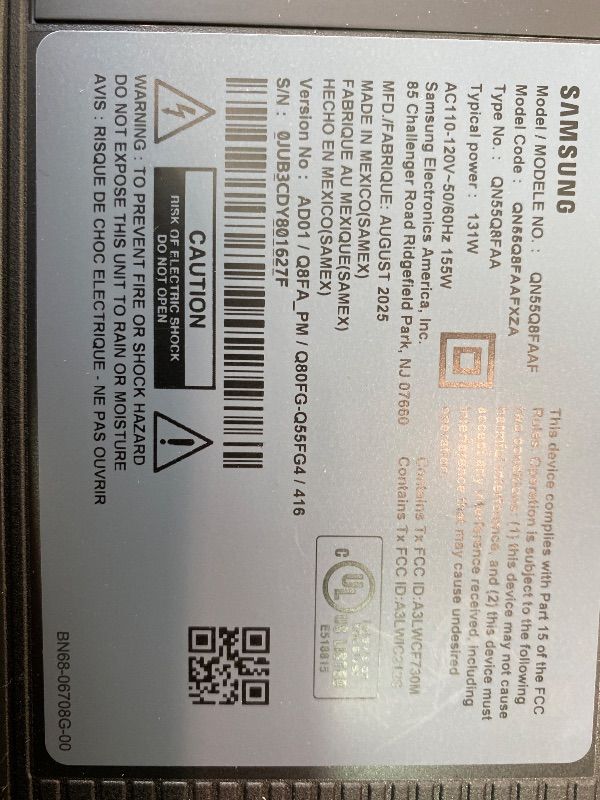 Photo 1 of ***FINAL SALE, NO RETURNS**PARTS***Samsung 55-Inch Class QLED Q8F 4K UHD Smart TV (2025 Model) Q4 AI Processor, 100% Color Volume with Quantum Dot, AirSlim Design, Endless Free Content, Samsung Vision AI, Alexa Built-in