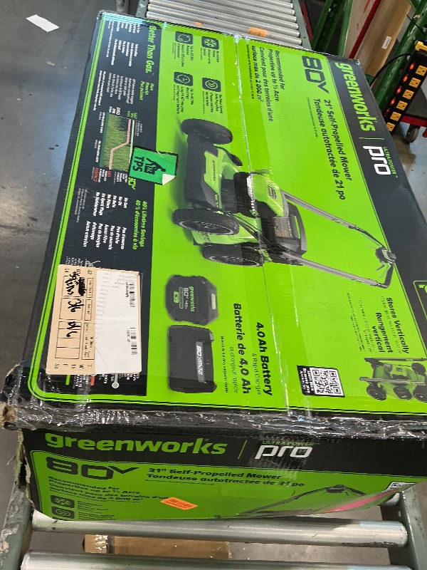 Photo 1 of ** sold as is no refund/return** Greenworks 80V 21" Self-Propelled Cordless Lawn Mower – Brushless Motor, LED Lights, 4.0Ah Battery & Rapid Charger (75+ Compatible Tools)