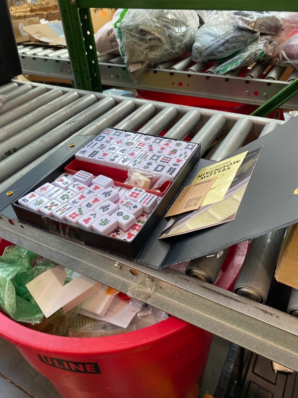 Photo 1 of [MISSING PIECES] Yellow Mountain Imports Chinese Mahjong Set - “Rouge Harmony” - with 146 Medium Tiles, Red Vinyl Case, Wind Indicator and Dice - for Chinese Style Gameplay Only [???? ????]