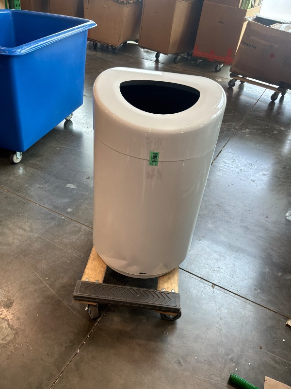 Photo 1 of [Dented on the bottom] Safco Open Top Trash Can, 30 Gallon Stainless Steel Modern Garbage Can for Indoor Use, White