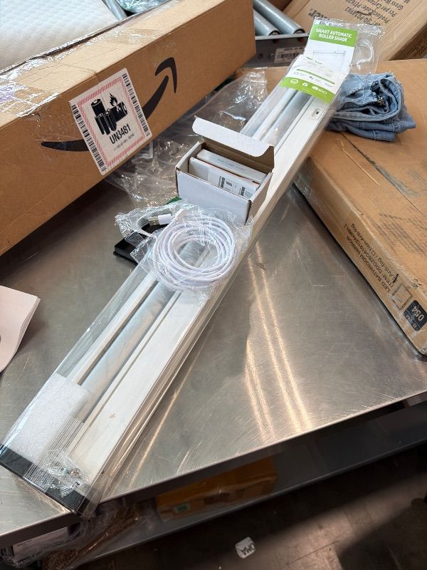 Photo 1 of [See Notes and Live Photos] Motorized Blackout Smart Roller Blinds with Remote Control & Solar Panel - Automatic Electric Shades for Windows, Compatible with Alexa - White,28" W*72" H