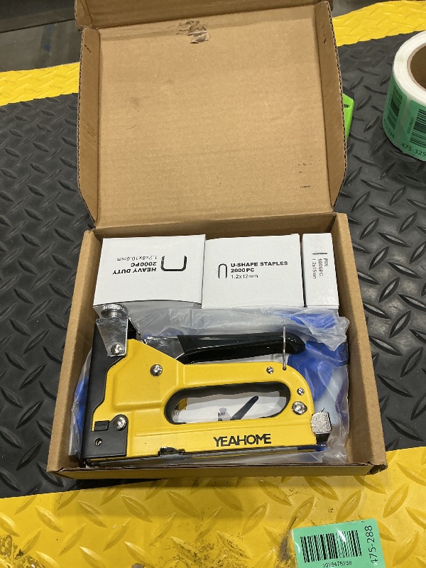 Photo 1 of **UNTESTED**
Upholstery 4 in 1 Staple Gun Heavy Duty, with 6000 Staples, Remover, Gloves, Manual Brad Nailer Power Adjustment Stapler Gun for Wood, Upholstery, Carpentry, Decoration DIY Staple Gun