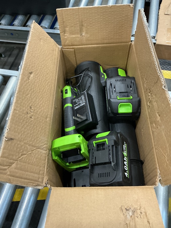 Photo 1 of **UNTESTED**
FULLYEA Leaf Blower Cordless 500CFM/150MPH, Cordless Leaf Blower with 2 x 4.0Ah Batteries & 3 Tubes, 6 Speed Modes, Electric Leaf Blowers Battery Powered for Cleaning Patio, Yard, Garage, Lawn (Green)