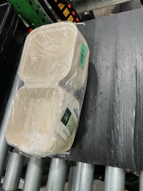 Photo 1 of [50 COUNT]Harvest Pack 6 X 6" Compostable Clamshell Take Out Food Containers, PFAS FREE Square To go Containers with Lids, Heavy-Duty Disposable Bagasse Bento Cake Box, Eco-Friendly Sugarcane Fibers