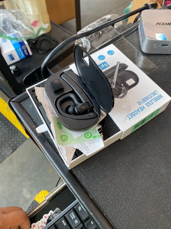 Photo 1 of **USED - MINOR DAMAGE**
TERUNSOUl Bluetooth Headset V5.3, Wireless Bluetooth Earpiece with 600mAh Charging Case, 110H Playtime, Hands Free Headset for Cell Phone and Computer with Built-in Microphone for Work Trucker Office