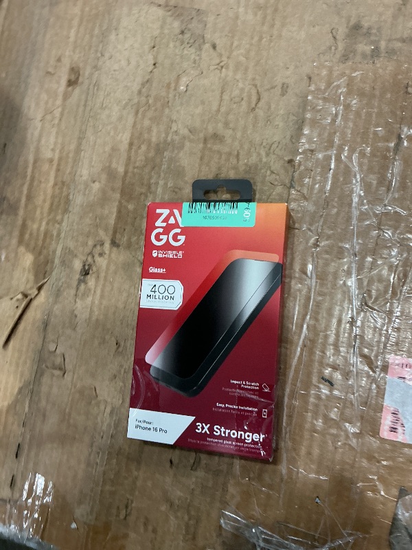 Photo 1 of *MAJOR DAMAGE*
ZAGG Glass+ Screen Protector for iPhone 16 Pro – 3X Stronger Tempered Glass with Reinforced Edges, Scratch & Smudge Resistant, InvisibleShield, Easy Installation