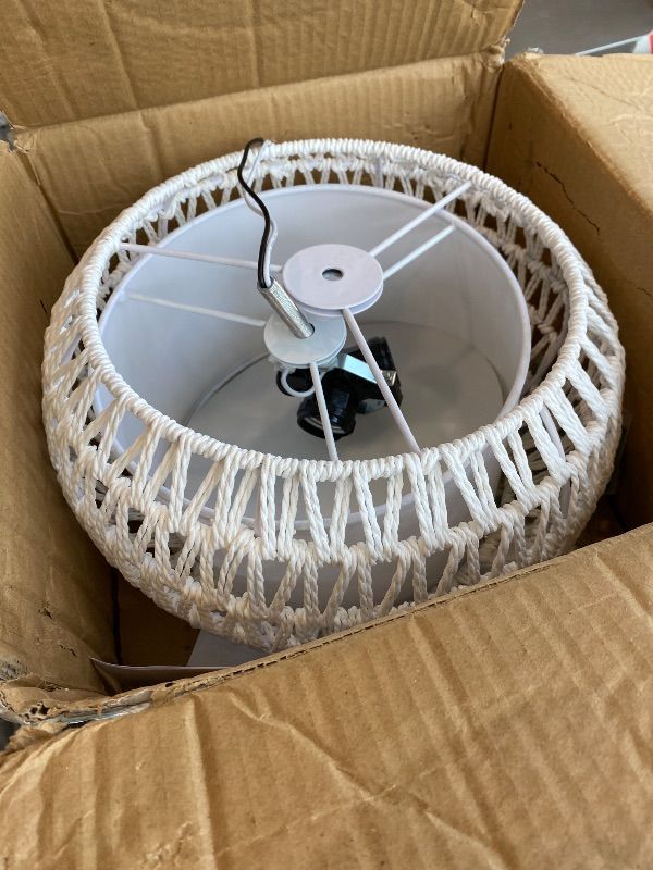 Photo 1 of **UNTESTED**
3-Light White Rattan flush mount ceiling light fixture,12" farmhouse ceiling lights for bedroom,Fabric Shade rattan ceiling light boho ceiling light living room ceiling lights for Hallway Entryway