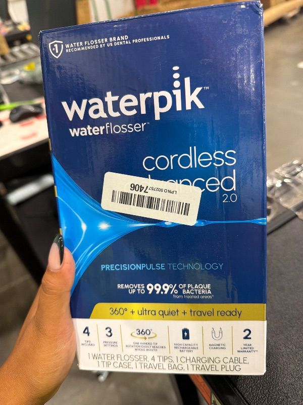 Photo 1 of *MISSING PARTS - see clerk notes*
Waterpik Cordless Advanced 2.0 Water Flosser For Teeth, Gums, Braces, Dental Care With Travel Bag and 4 Tips, ADA Accepted, Rechargeable, Portable, and Waterproof, White WP-580, Packaging May Vary