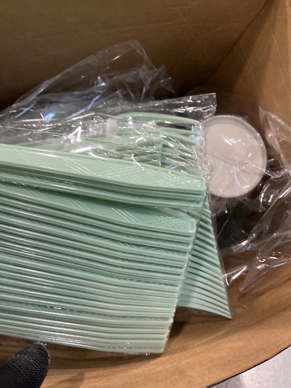 Photo 1 of ** MISSING PIECES***Zhehao 350 Pcs One Silly Goose Birthday Party Tableware Set Sage Green Bow Scalloped Baby Shower Plates Cup Napkins Forks for Birthday Party Decorations Supplies for 50 Guests