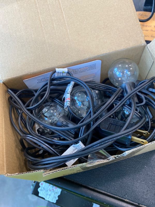 Photo 1 of [CABLE DOES NOT WORK] Brightown Outdoor String Lights 29 Feet G40 LED Patio Lights, Plug-in, 13 Plastic Edison Bulbs(1 Spare), Waterproof Connectable Hanging Light for Backyard Porch Balcony Party Decor, E12 Base, Black