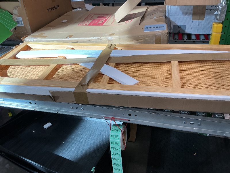 View 3 of [Open Box, check live photos] Bme Aurelia King Solid Wood Bed Frame with Rattan Headboard - Bohemian & Mid Century Modern Style - Wood Slat Support - No Box Spring Needed - Easy Assembly - Caramel