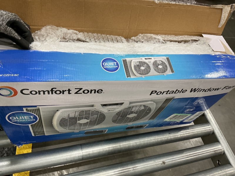 Photo 1 of [Broken Fan] Comfort Zone Twin Window Fan with Reversible Airflow Control, 9 inch, Auto-Locking Expanders, 2 Speed Fan, Dual Fan, Exhaust, Airflow 9.84 ft/sec, Ideal for Home, Kitchen, Bedroom & Office, CZ319WT