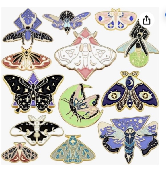 Photo 1 of 13 PACK Butterfly Moth Pins Enamel Gothic Vintage Cool Horror Brooches for Backpack Steampunk Badge Jewelry