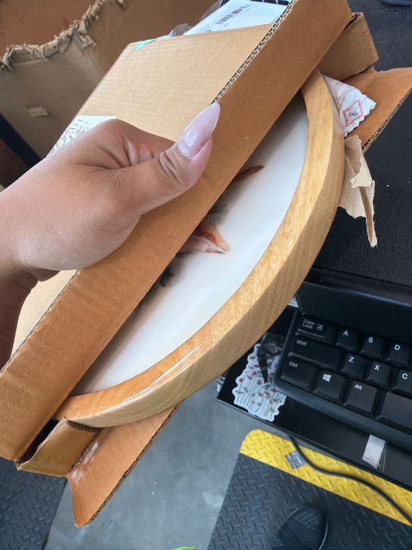 Photo 1 of *MAJOR DAMAGE*
VHC Brands Bunny Hop Wooden Plate Natural w/Bunny & Wreath 11.5x11.5, Spring Decorations, Home and Table Decor, Spring and Easter Figurines
