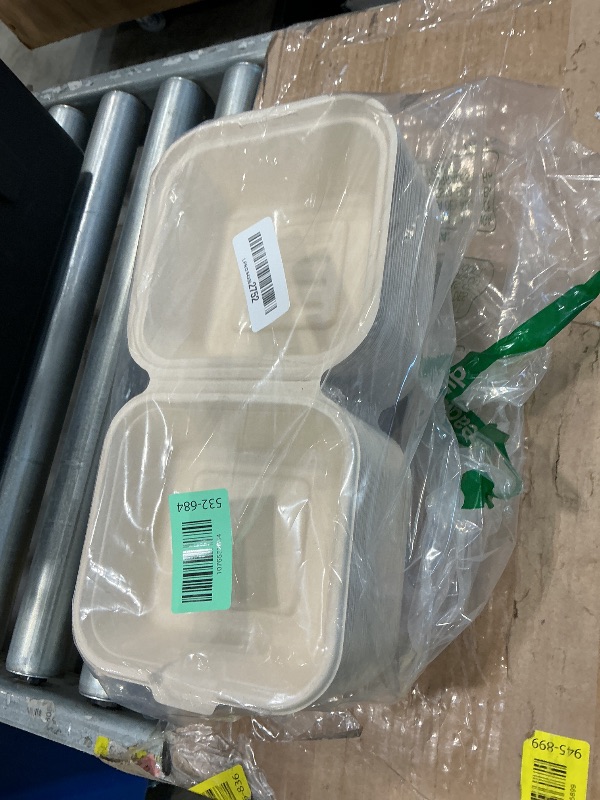 Photo 1 of [50 COUNT]Harvest Pack 6 X 6" Compostable Clamshell Take Out Food Containers, PFAS FREE Square To go Containers with Lids, Heavy-Duty Disposable Bagasse Bento Cake Box, Eco-Friendly Sugarcane Fibers