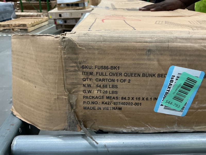 Photo 1 of *PARTIAL SET*
PVWIIK Full Over Queen Bunk Bed with Storage Drawers for for Dormitory,Living Room,Bedroom,Kids,Metal Bunk Bed w/Ladder & Full Length Guardrail No Box Spring Needed PARTIAL SET BOX ONE OF TWO