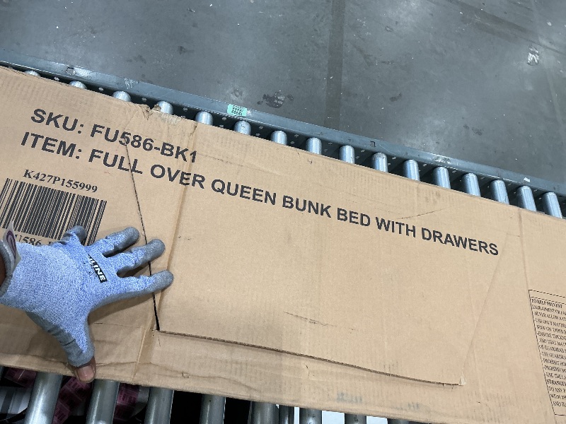 Photo 1 of *PARTIAL SET*
PVWIIK Full Over Queen Bunk Bed with Storage Drawers for for Dormitory,Living Room,Bedroom,Kids,Metal Bunk Bed w/Ladder & Full Length Guardrail No Box Spring Needed PARTIAL SET BOX ONE OF TWO