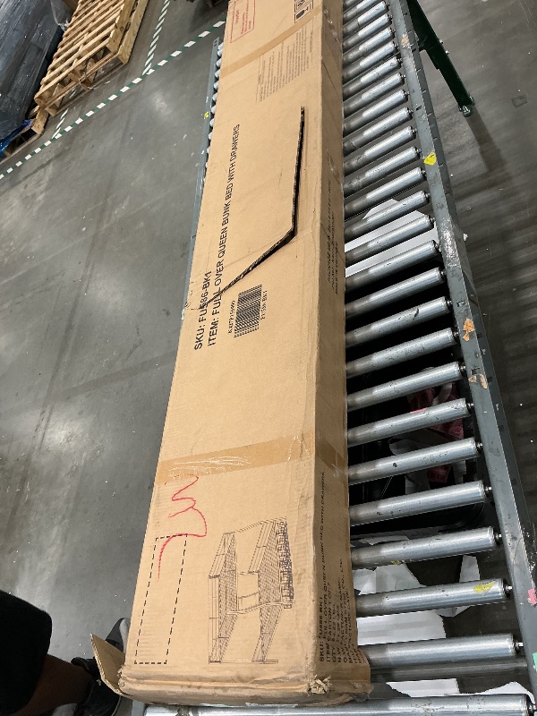 Photo 1 of *PARTIAL SET*
PVWIIK Full Over Queen Bunk Bed with Storage Drawers for for Dormitory,Living Room,Bedroom,Kids,Metal Bunk Bed w/Ladder & Full Length Guardrail No Box Spring Needed PARTIAL SET BOX ONE OF TWO