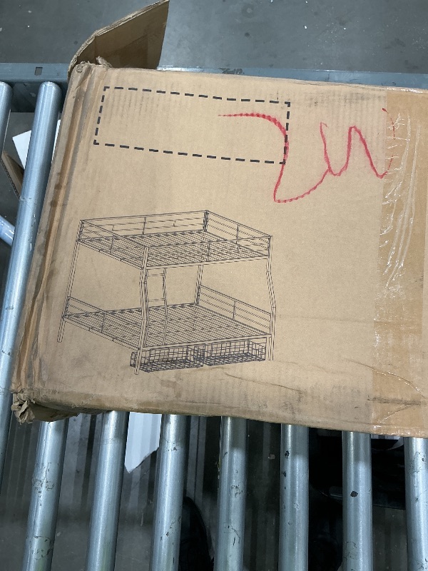Photo 1 of *PARTIAL SET*
PVWIIK Full Over Queen Bunk Bed with Storage Drawers for for Dormitory,Living Room,Bedroom,Kids,Metal Bunk Bed w/Ladder & Full Length Guardrail No Box Spring Needed PARTIAL SET BOX ONE OF TWO