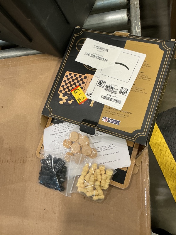 Photo 1 of ***USED** Regal Games - Reversible Wooden Board for Chess, Checkers & Tic-Tac-Toe - 24 Interlocking Wooden Checkers and 32 Standard Chess Pieces - for Age 8 to Adult for Family Fun