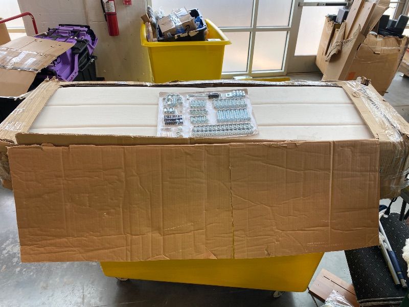 Photo 1 of [MISSING SEVERAL PARTS] Rolanstar Bed Frame Full Size with Charging Station and LED Lights, Upholstered Headboard with Storage Shelves, Heavy Duty Metal Slats, No Box Spring Need, Noise Free, Easy Assembly, White