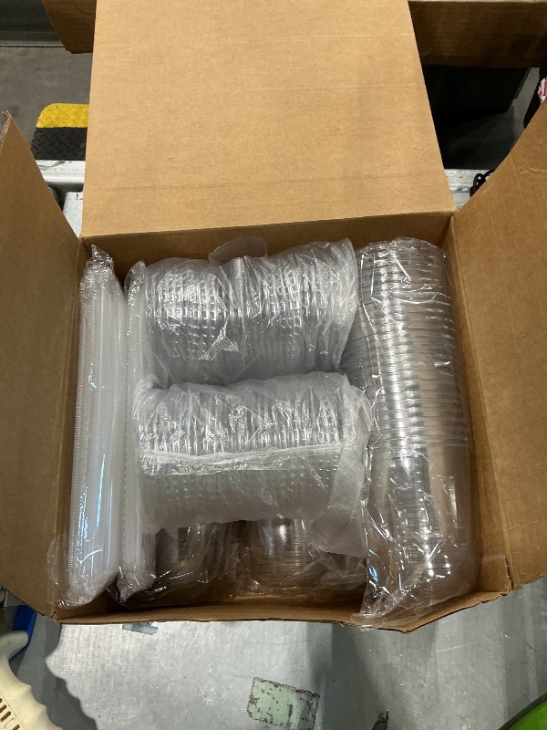 Photo 1 of 100PCS 14 oz Plastic Cups with Flat Lids and Clear Straws, Disposable Iced Coffee Cups with Lid, Round Bottom To Go Drink Cups for Soda, Smoothies, Boba, Cold Beverage, Juice Bars, Takeout, Party