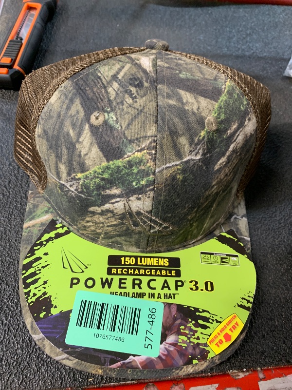 Photo 1 of ***MISSING PARTS*** LED Hat Light - POWERCAP Baseball Cap with Light Built in - LED Cap Visor Light with Bright Headlight and IPX4 Rating (Mossy Oak Mesh)