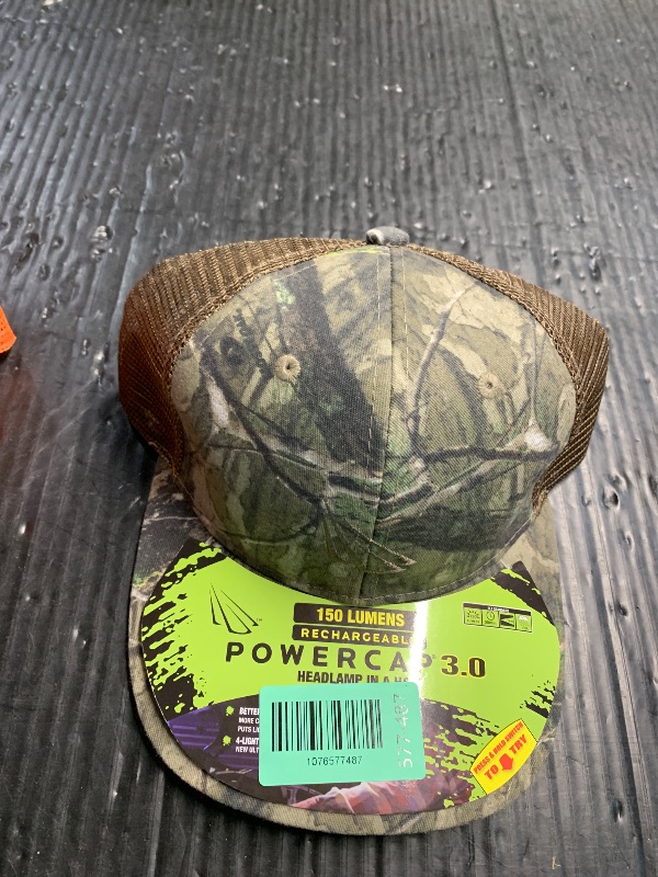 Photo 1 of ***MISSING PARTS*** LED Hat Light - POWERCAP Baseball Cap with Light Built in - LED Cap Visor Light with Bright Headlight and IPX4 Rating (Mossy Oak Mesh)