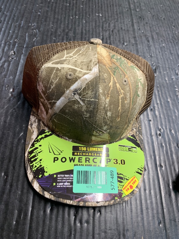 Photo 1 of ***MISSING PARTS*** LED Hat Light - POWERCAP Baseball Cap with Light Built in - LED Cap Visor Light with Bright Headlight and IPX4 Rating (Mossy Oak Mesh)