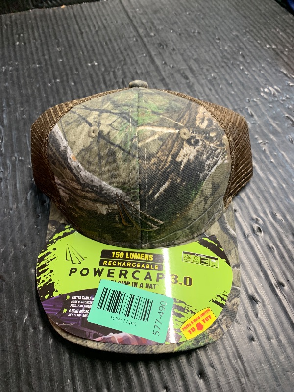 Photo 1 of ***MISSING PARTS*** LED Hat Light - POWERCAP Baseball Cap with Light Built in - LED Cap Visor Light with Bright Headlight and IPX4 Rating (Mossy Oak Mesh)