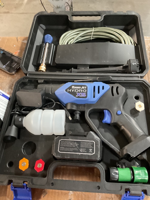 Photo 1 of ***MISSING PARTS***
Ontel Turbo Jet HydroX5 Pro Portable Cordless Pressure Washer (21V 3000mAh Battery), 6-in-1 Nozzle, Dual Water Source, 16ft Detachable Hose