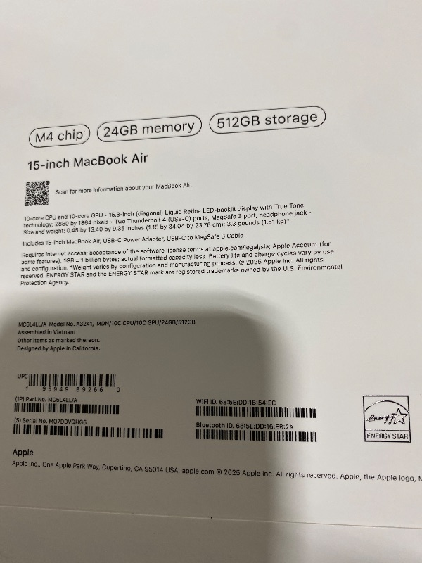 Photo 1 of Apple - MacBook Air 15-inch Laptop - Apple M4 Chip Built for Apple Intelligence - 24GB Memory - 512GB SSD - Midnight