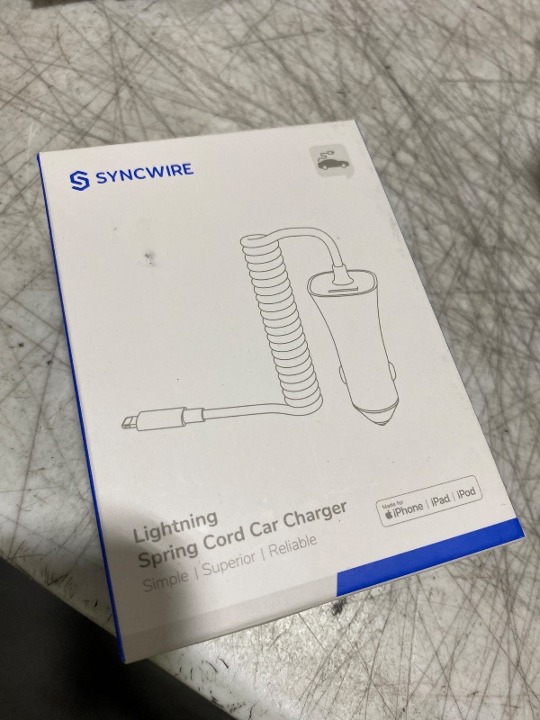 Photo 1 of [Apple MFi Certified] Syncwire iPhone Car Charger 32W Super Fast Car Phone Charger Cigarette Lighter USB Car Adapter with Build-in 5FT Coiled Lightning Cable for Apple iPhone 14/13/12/11/XR/Max, iPad