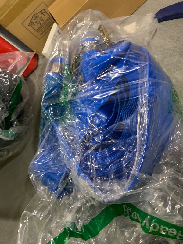 Photo 1 of 1-1/2" x 50ft PVC Lay Flat Discharge Hose With Aluminum Camlock C & E Fittings, Cam Lock Fitting, Heavy Duty Reinforced Pump Backwash Hose Assembly