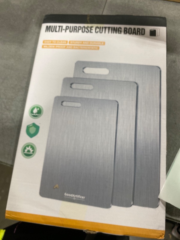 Photo 1 of Titanium Cutting Boards Set of 3, 100% Pure Titanium Kitchen Cutting Board, Double-Sided Non-Toxic Cutting Board, Ideal for Slicing and Dicing Meats, Features Handle, Dishwasher Safe