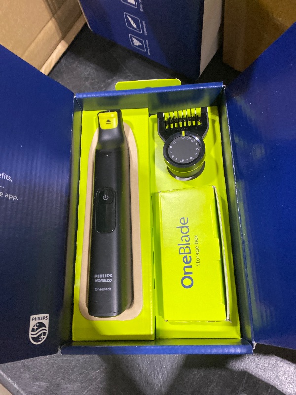 Photo 1 of Philips Norelco OneBlade Pro 360 Face + Body Electric Shaver, Beard Trimmer and Groomer, with 360 Blade Technology, 14-Length Precision Comb, Body Kit, Soft Pouch, Model QP6542/70