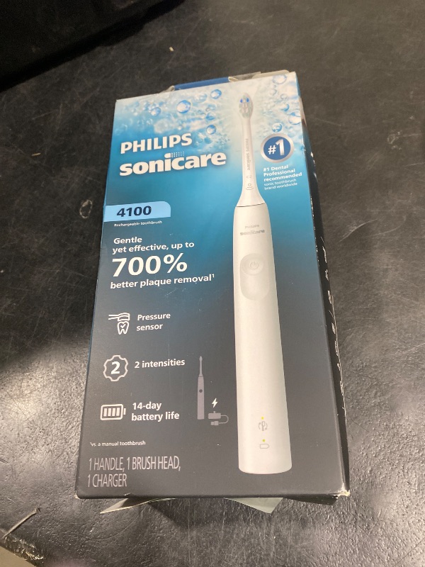 Photo 1 of Philips Sonicare 4100 Series Electric Toothbrush - Sonic Toothbrush with Advanced Sonic Technology, Pressure Sensor, Two Intensity Settings, Smartimer & Quadpacer, White, Model HX3681/23